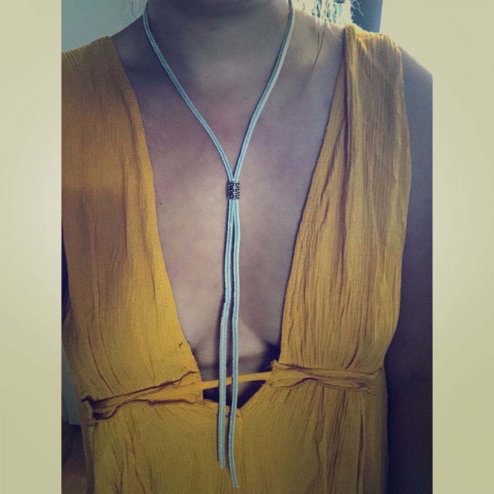 White leather bolo necklace